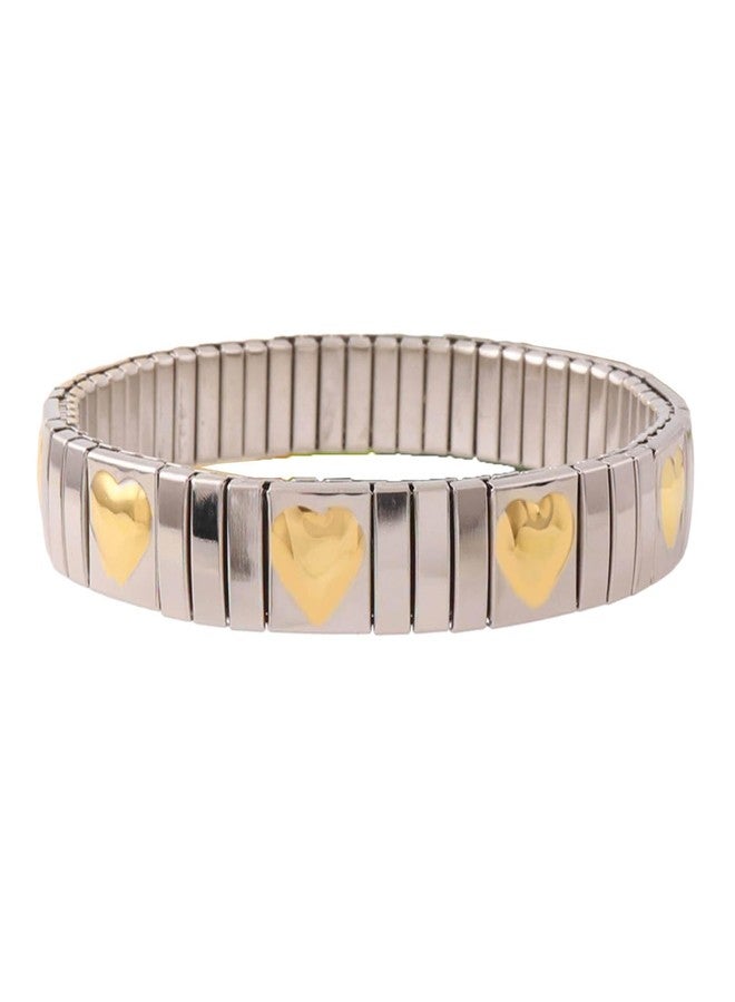 Haoyull Elastic Bracelet Jewelry Stainless Steel Stretch Bracelet for Women, Flexible Wide Wristband Bangle Bracelets Decorated Golden Pattern - Image 3